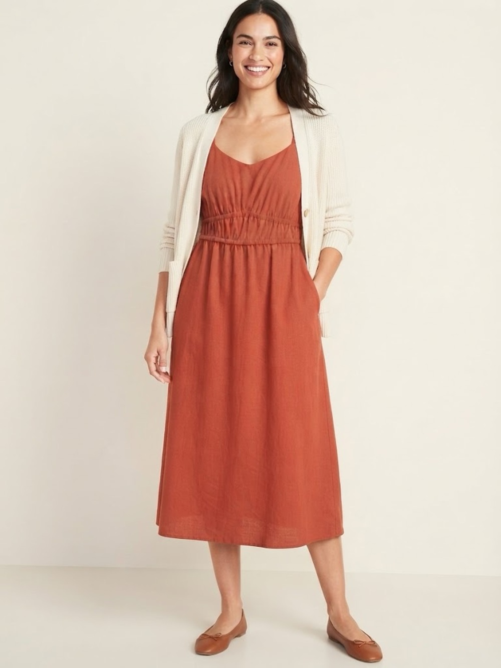 Soma Rust Maxi Dress with Smocked Waist and adjustable Straps, XL